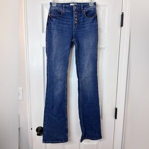 Shyanne Dark Blue Flare Jeans with Button-Fly